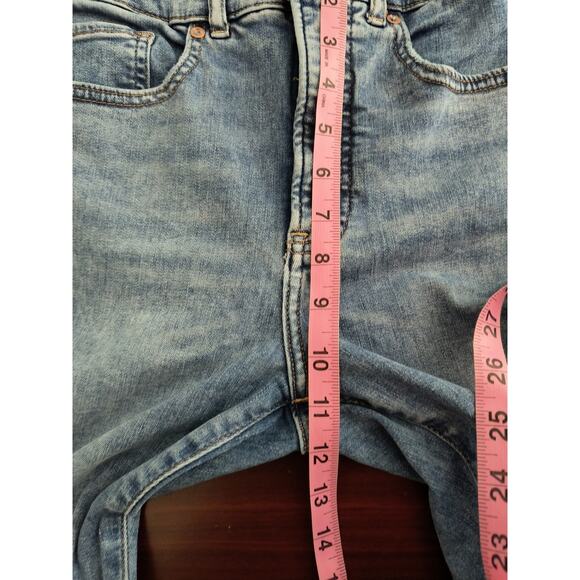 Express Cropped Flare Hi Rise Jeans Wmn's Sz 4 Frayed Stonewashed Stretch Denim - Picture 12 of 16